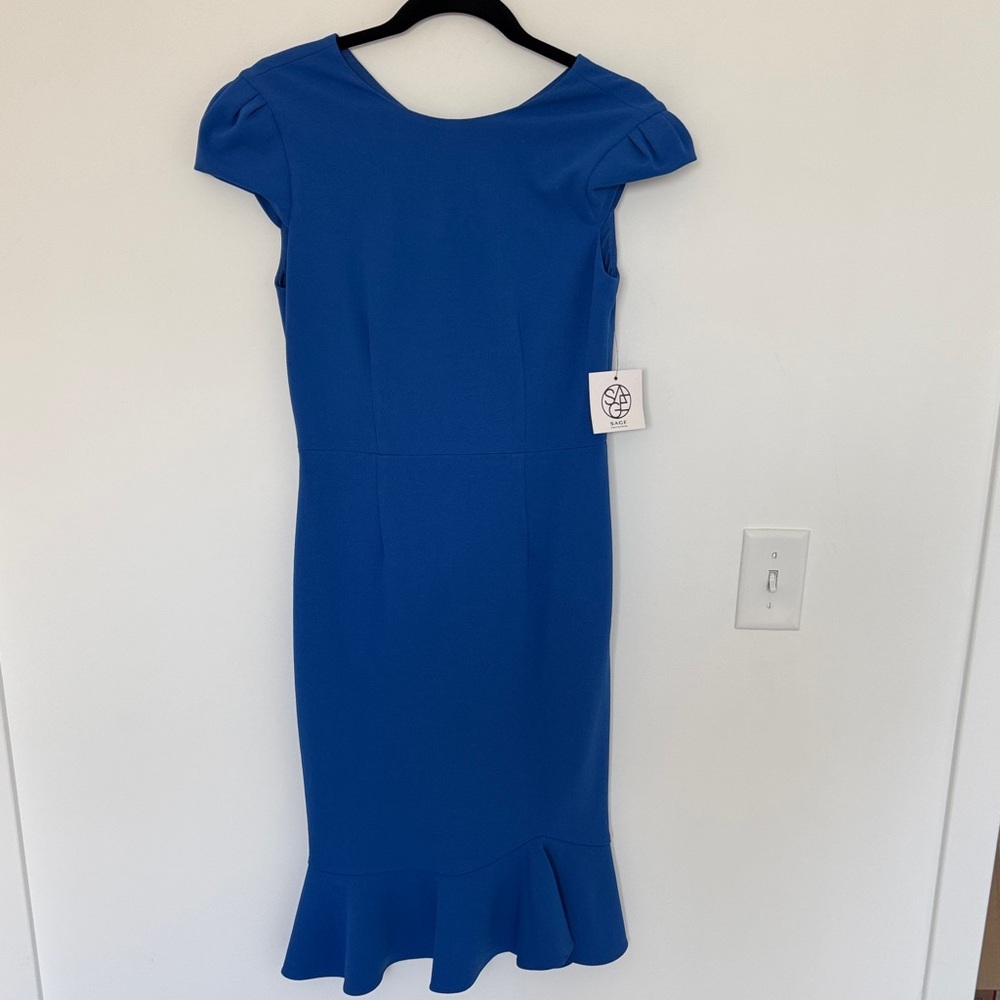Sage Collective NWT Elegant Blue Cap Sleeve Dress, Nautical Blue - Size 4 - Picture 2 of 7